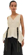 3.1 Phillip Lim Plaid Organza V Neck Flounce Top Hay Multi In White