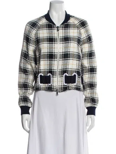 Pre-owned 3.1 Phillip Lim Plaid Print Bomber Jacket In White