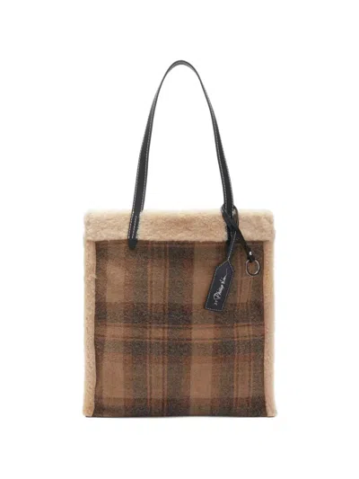 3.1 Phillip Lim Plaid Shearling Trim Tote In Purple