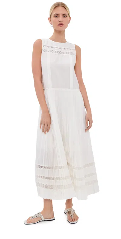3.1 Phillip Lim Pleated A-line Dress With Lace Insert In White