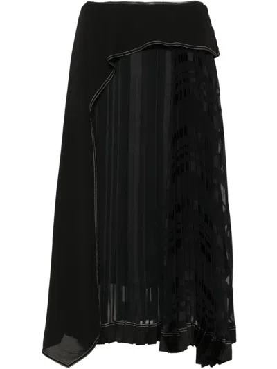 3.1 Phillip Lim Pleated Multi-panel Draped Midi Skirt In Black