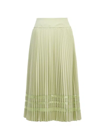 3.1 Phillip Lim Pleated Lace-insert Midi Skirt In Green