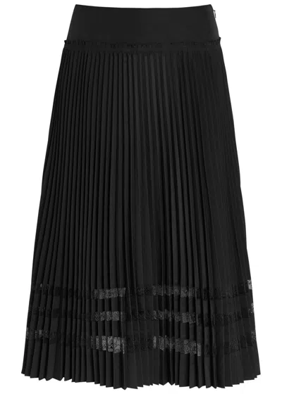 3.1 Phillip Lim Pleated Lace-insert Woven Midi Skirt In Black