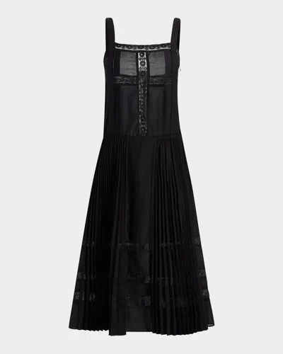 3.1 Phillip Lim Pleated Lace-inset Midi Dress In Black