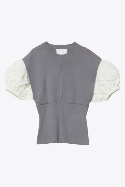 3.1 Phillip Lim Poplin Combo Puff Sleeve Top In Gray