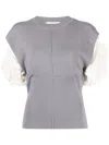 3.1 Phillip Lim Poplin-combo Puff-sleeve Top In Grey