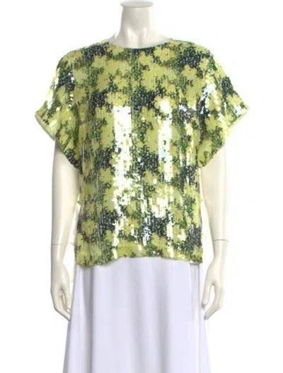 Pre-owned 3.1 Phillip Lim Printed Bateau Neckline T-shirt In Green