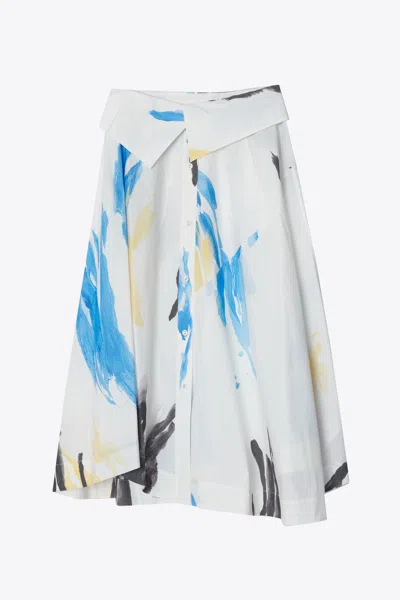 3.1 Phillip Lim Printed Poplin Midi Skirt With Side Placket In White