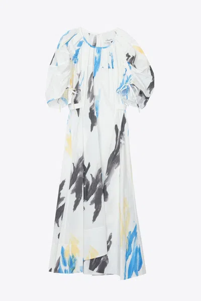 3.1 Phillip Lim Printed Poplin Puff Sleeve Dress With Shirring Detail
