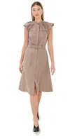 3.1 Phillip Lim Puff-sleeve Belted Midi Dress In Stone Grey