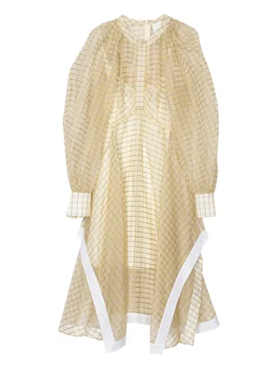 3.1 Phillip Lim Puff-sleeve Checked Midi Dress In Gold