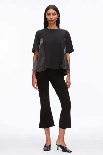3.1 Phillip Lim Puff Sleeve Flounce T-shirt With Satin Panels In Black