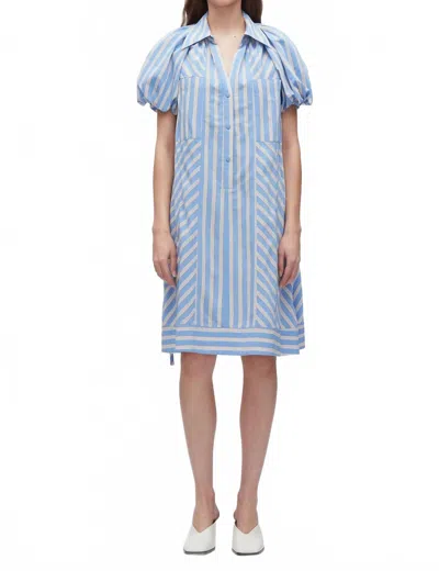 3.1 Phillip Lim Puff Sleeve Short Shirt Dress In Oxford Blue Multi