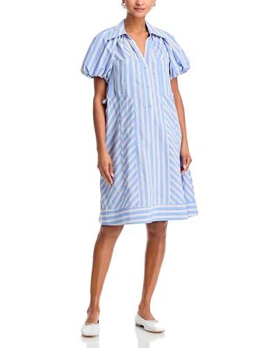 3.1 Phillip Lim Stripe Puff Sleeve Cotton Blend Shirtdress In Blue