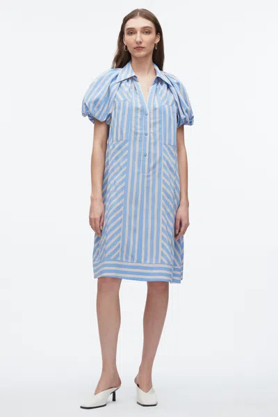 3.1 Phillip Lim Stripe Puff Sleeve Cotton Blend Shirtdress In Blue