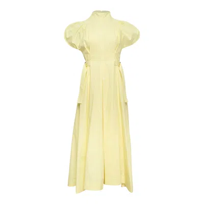 3.1 Phillip Lim Puff Sleeve Side-tie Cotton Poplin Dress In Yellow