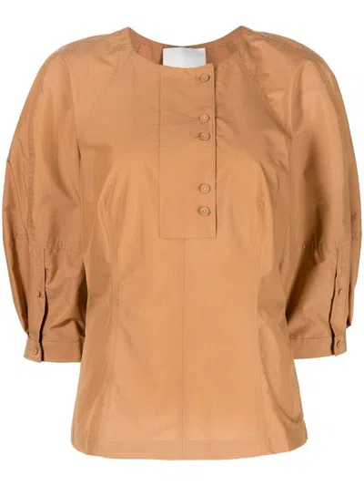 3.1 Phillip Lim Puff-sleeves Poplin Blouse In Braun