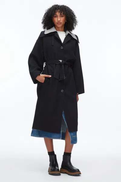 3.1 Phillip Lim Recycled Wool Dbl Collar Belted Coat In Black