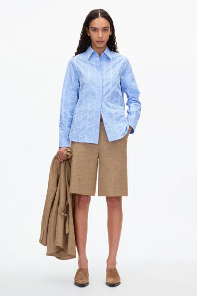 3.1 Phillip Lim Relax Fit Poplin Shirt With Wave Embroidery In Oxford Blue