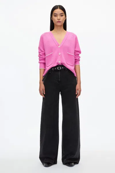3.1 Phillip Lim Relaxed Cardigan With Contrast Trims In Hot Pink