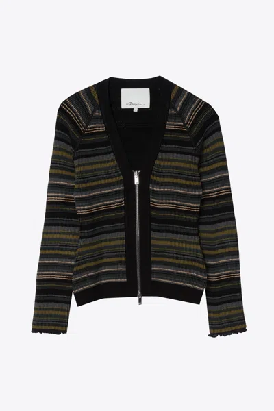 3.1 Phillip Lim Reversible Stripe Long Sleeve Zip Cardigan In Black