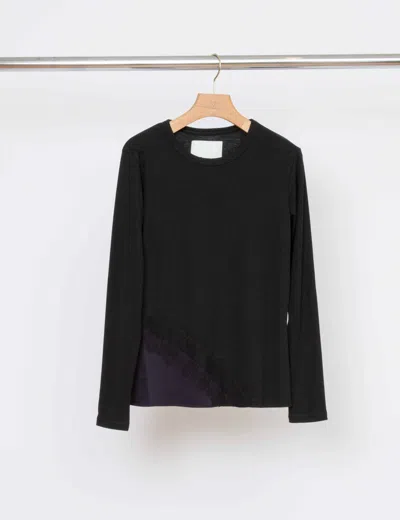 3.1 Phillip Lim Ribbed Jersey Tee With Lace Satin Combo In Black