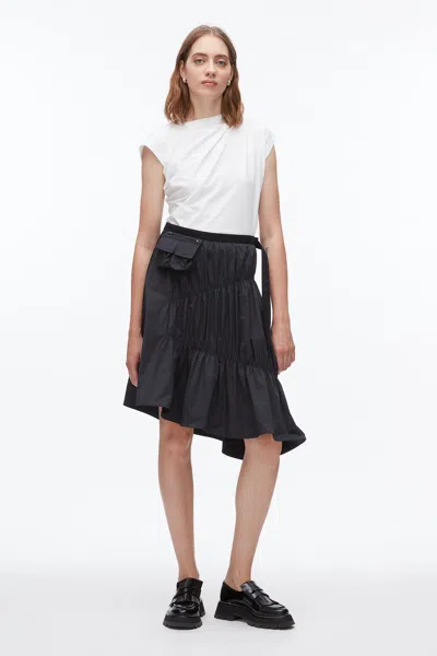 3.1 Phillip Lim Ripstop Asymmetric Skirt With Ruching In Black