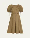 3.1 Phillip Lim Ruched-sleeve Midi Dress In Green