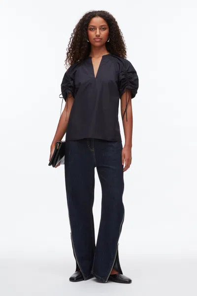 3.1 Phillip Lim Ruched Sleeve V-neck Top In Blue