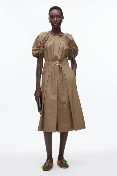 3.1 Phillip Lim Puff Drawstring Sleeve Cotton Midi Dress In Green