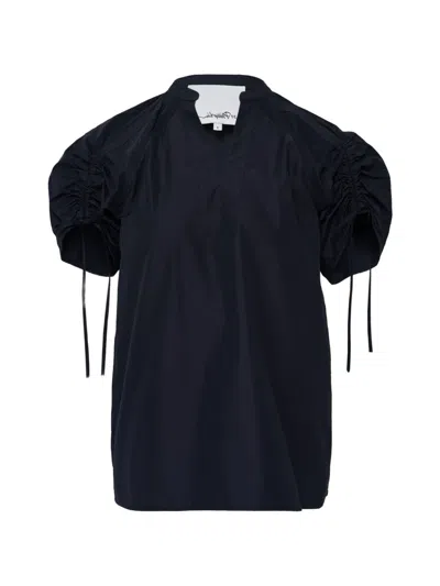 3.1 Phillip Lim Ruched Sleeve V-neck Top In Blue