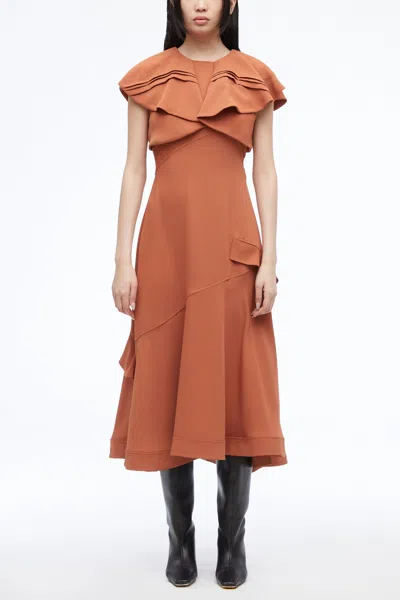 3.1 Phillip Lim Ruffle Midi Dress In Brown