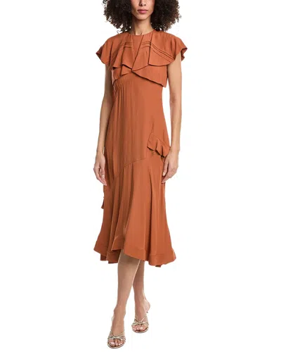 3.1 Phillip Lim Ruffle Overlay Midi Dress In Brown