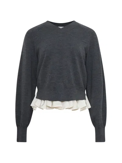 3.1 Phillip Lim Ruffled-trim V-neck Sweater In Gray