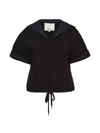3.1 Phillip Lim Sailor-collar Drawstring Blouse In Black