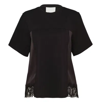 3.1 Phillip Lim Satin Lace Combo Tee In Black