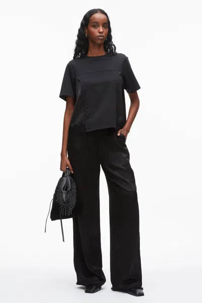 3.1 Phillip Lim Satin Lace Combo T-shirt In Black