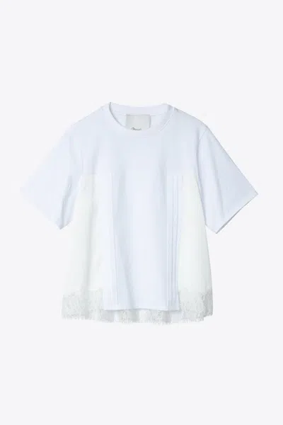 3.1 Phillip Lim Satin Lace Combo T-shirt In White
