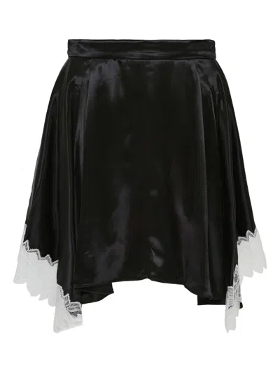 3.1 Phillip Lim Satin Lace-trimmed Skirt In Black
