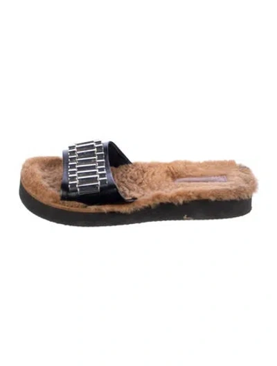 Pre-owned 3.1 Phillip Lim Shearling Chain-link Accents Slides In Black