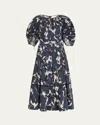 3.1 Phillip Lim Shirred Belted Midi Dress In Navy Multi