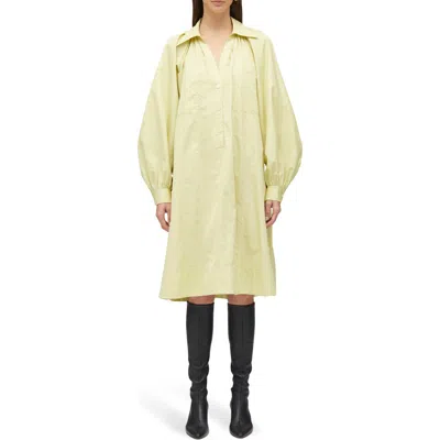 3.1 Phillip Lim Shirred Puff Sleeve Poplin Shirtdress In Green