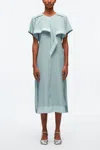 3.1 Phillip Lim Short Sleeve Belted Dress With Cascade Drape In Blue