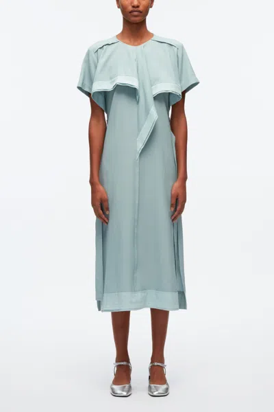 3.1 Phillip Lim Short Sleeve Belted Dress With Cascade Drape In Blue