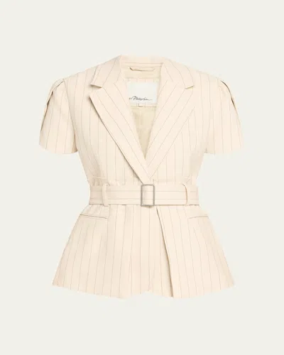 3.1 Phillip Lim Short-sleeve Belted Pinstripe Jacket In Neutral