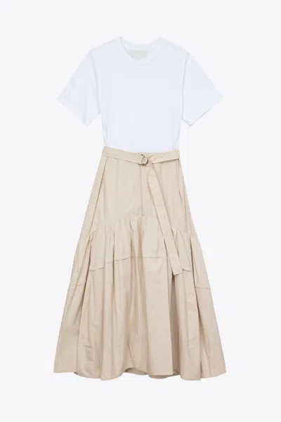 3.1 Phillip Lim Short Sleeve Belted T-shirt Dress With Shirred Skirt In Neutral