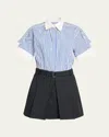 3.1 Phillip Lim Short-sleeve Combo Mini Shirtdress In Blue Multi-midnight