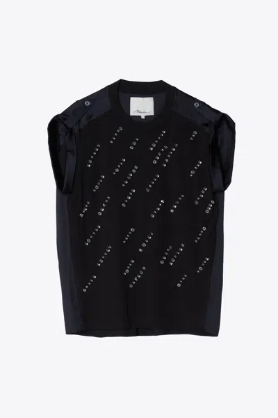 3.1 Phillip Lim Short Sleeve Combo Tee With Rainfall Embelishment In Black