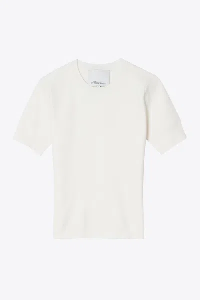 3.1 Phillip Lim Short Sleeve Cotton Blend Crepe Crew Neck Pullover In White