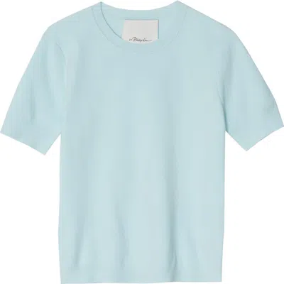 3.1 Phillip Lim Short Sleeve Cotton Blend Crepe Crewneck Sweater In Blue